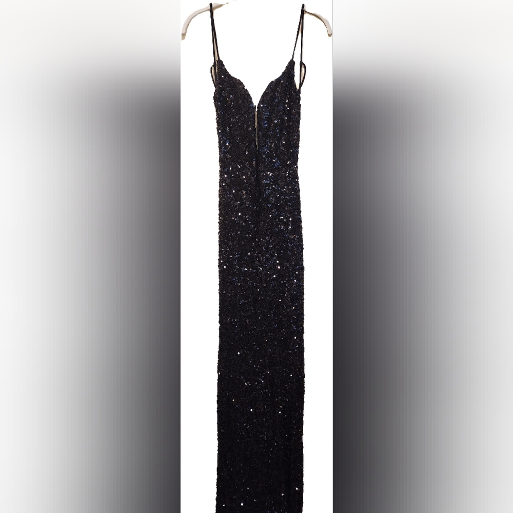 NWOT La Femme Black Sequin Gown, Size 2
